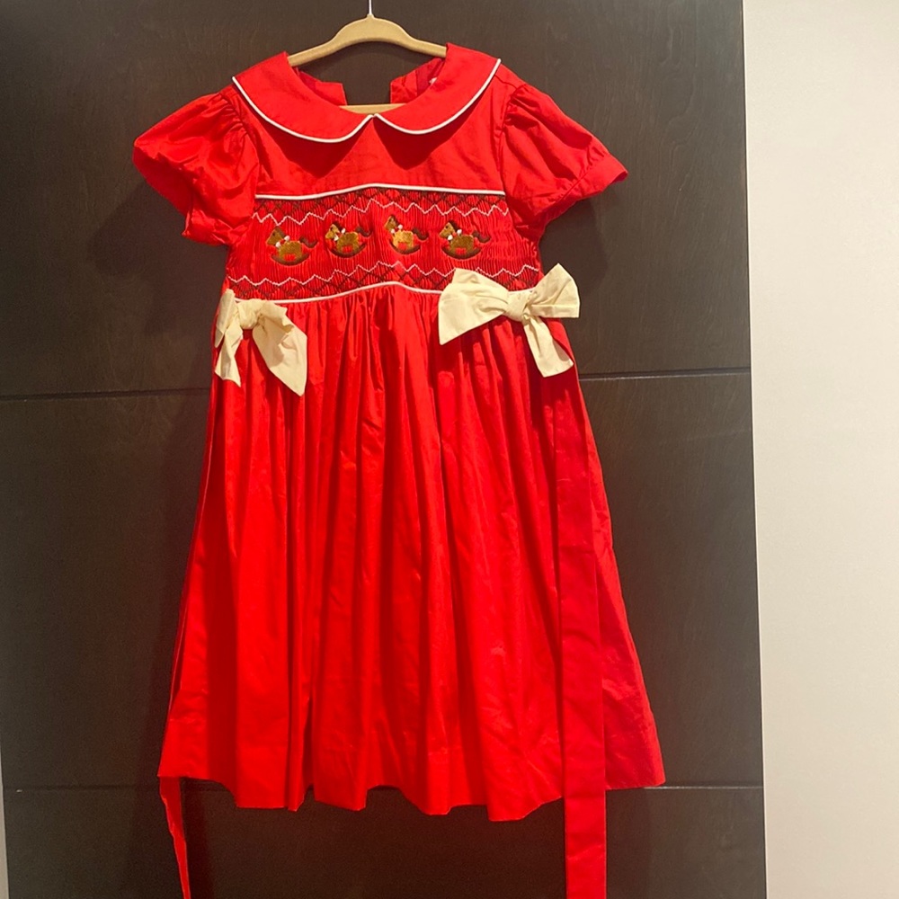 Christmas smocked girls dress